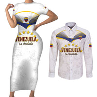 Custom Venezuela Football Couples Matching Short Sleeve Bodycon Dress and Long Sleeve Button Shirt Come On La Vinotinto White