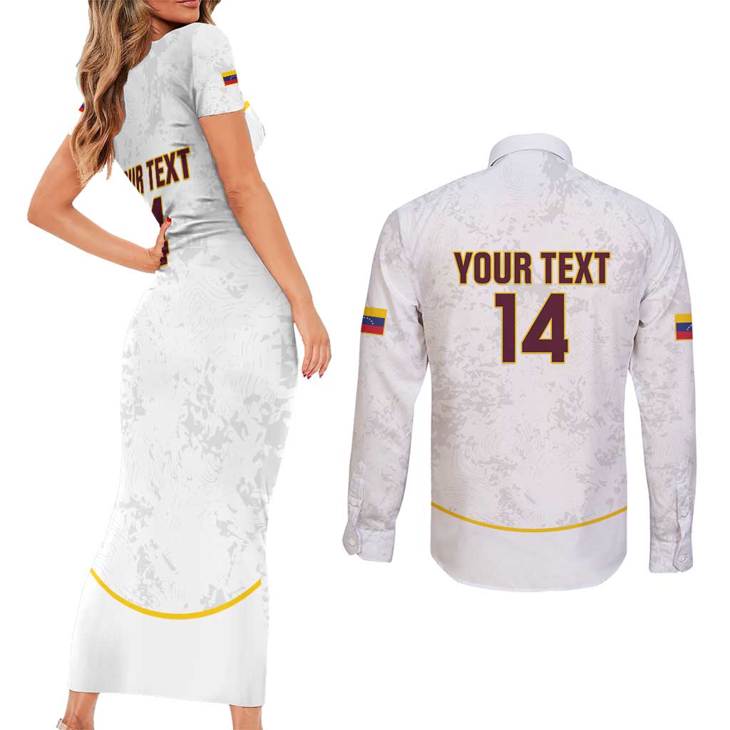 Custom Venezuela Football Couples Matching Short Sleeve Bodycon Dress and Long Sleeve Button Shirt Come On La Vinotinto White