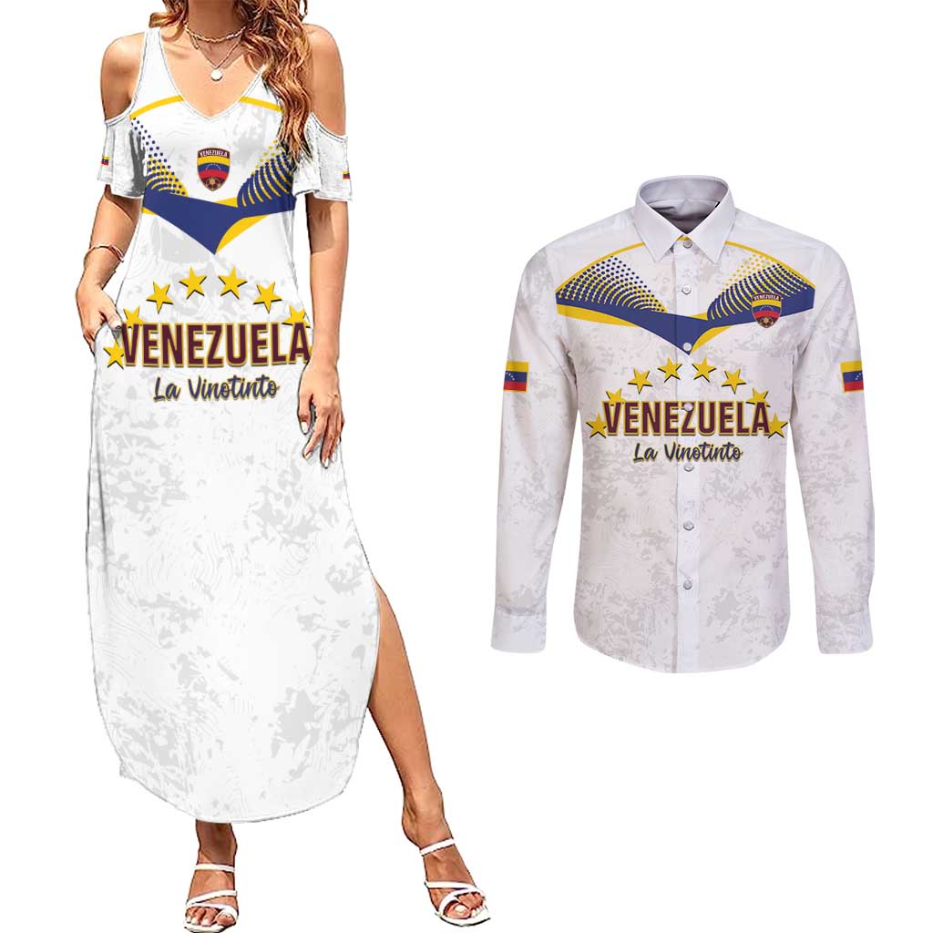 Custom Venezuela Football Couples Matching Summer Maxi Dress and Long Sleeve Button Shirt Come On La Vinotinto White