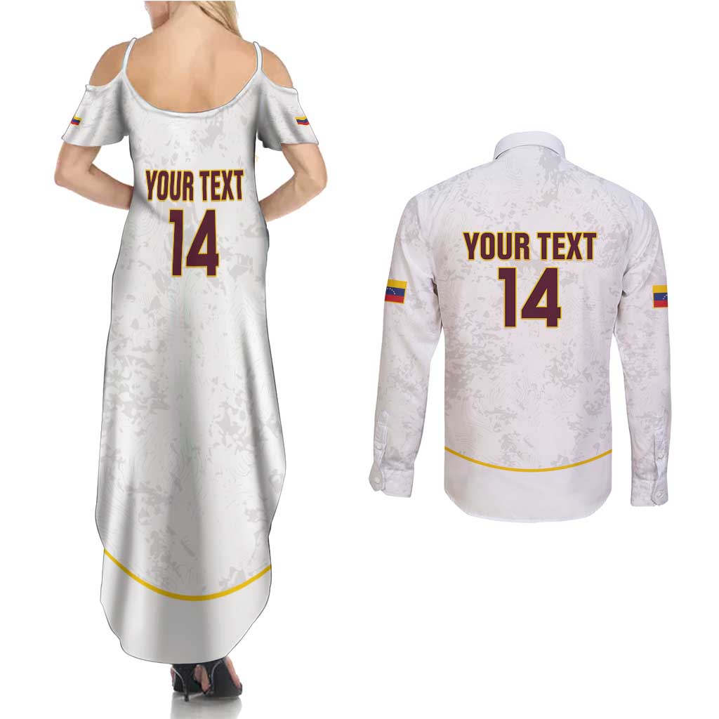 Custom Venezuela Football Couples Matching Summer Maxi Dress and Long Sleeve Button Shirt Come On La Vinotinto White