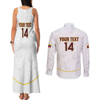 Custom Venezuela Football Couples Matching Tank Maxi Dress and Long Sleeve Button Shirt Come On La Vinotinto White