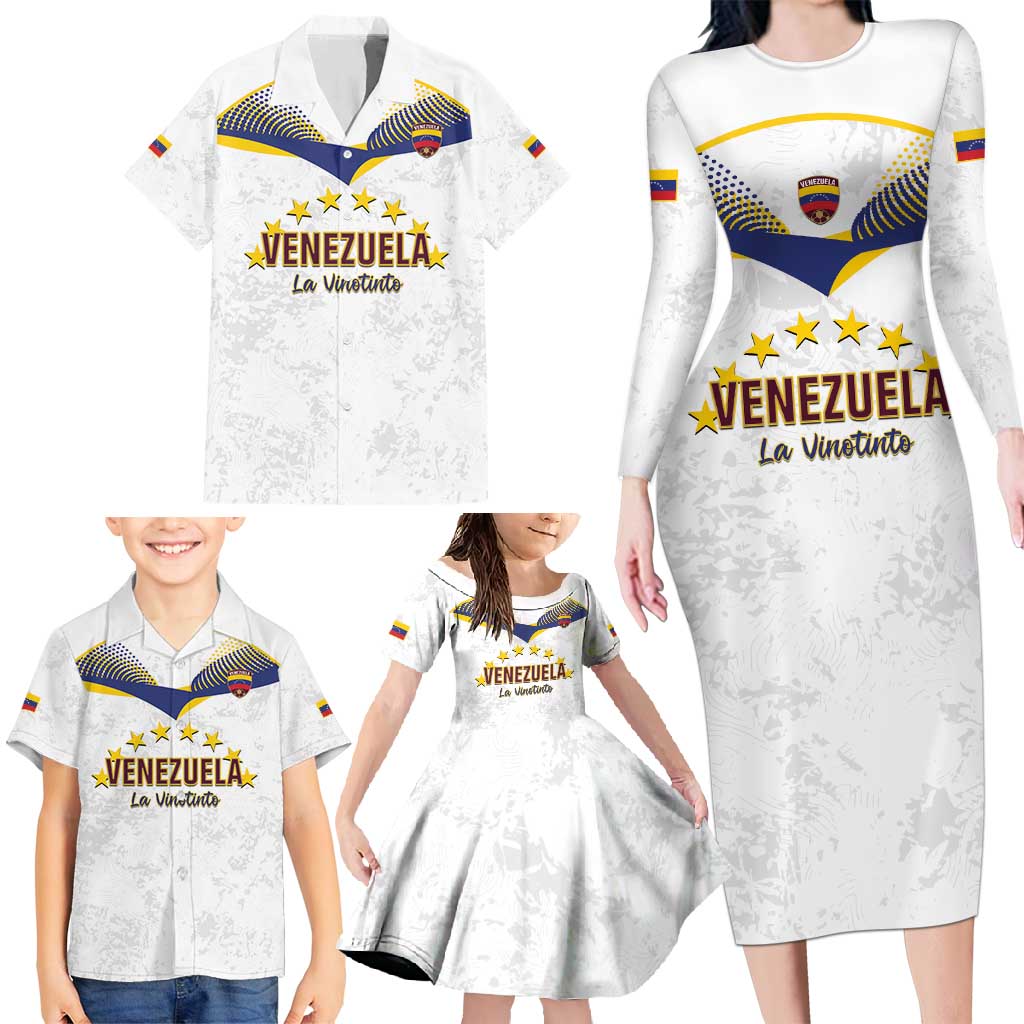 Custom Venezuela Football Family Matching Long Sleeve Bodycon Dress and Hawaiian Shirt Come On La Vinotinto White