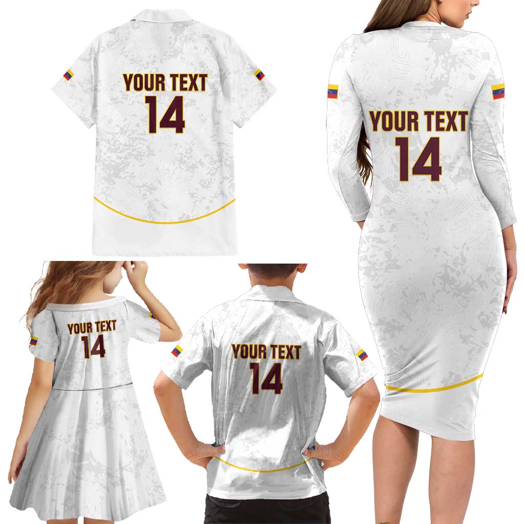 Custom Venezuela Football Family Matching Long Sleeve Bodycon Dress and Hawaiian Shirt Come On La Vinotinto White