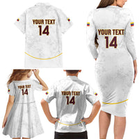 Custom Venezuela Football Family Matching Long Sleeve Bodycon Dress and Hawaiian Shirt Come On La Vinotinto White