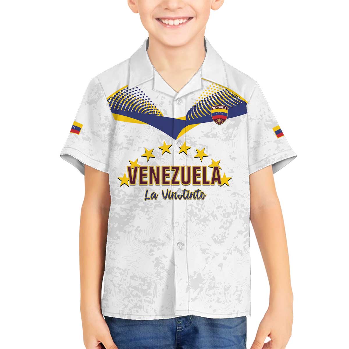 Custom Venezuela Football Family Matching Off The Shoulder Long Sleeve Dress and Hawaiian Shirt Come On La Vinotinto White