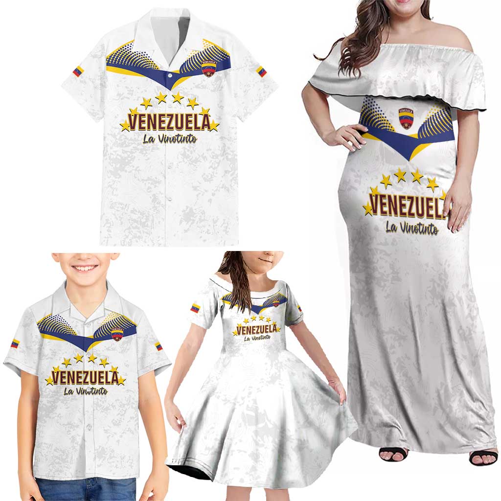 Custom Venezuela Football Family Matching Off Shoulder Maxi Dress and Hawaiian Shirt Come On La Vinotinto White