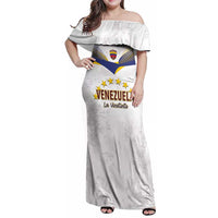 Custom Venezuela Football Family Matching Off Shoulder Maxi Dress and Hawaiian Shirt Come On La Vinotinto White