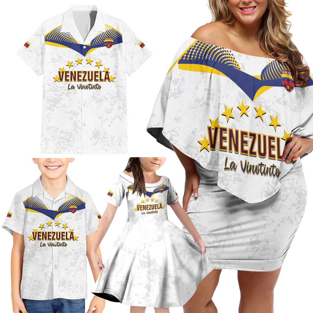 Custom Venezuela Football Family Matching Off Shoulder Short Dress and Hawaiian Shirt Come On La Vinotinto White