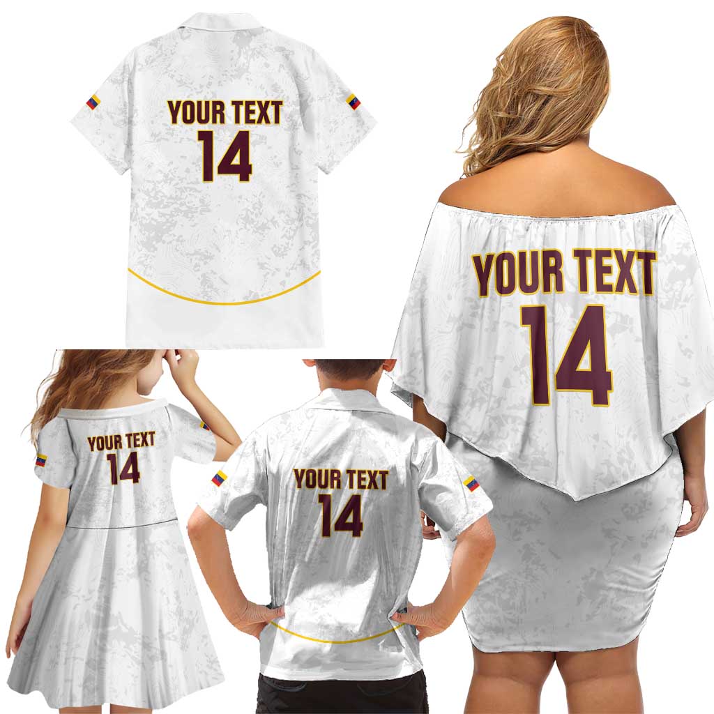 Custom Venezuela Football Family Matching Off Shoulder Short Dress and Hawaiian Shirt Come On La Vinotinto White
