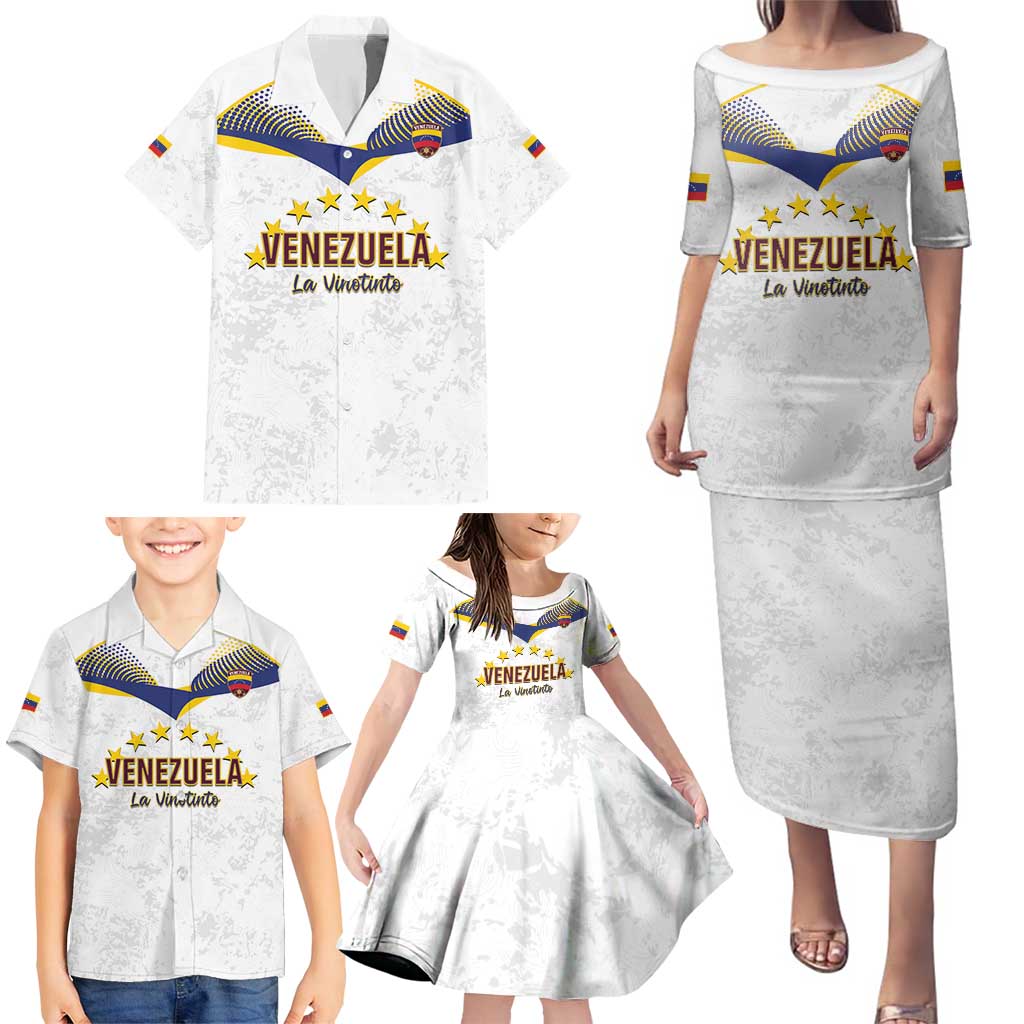 Custom Venezuela Football Family Matching Puletasi and Hawaiian Shirt Come On La Vinotinto White
