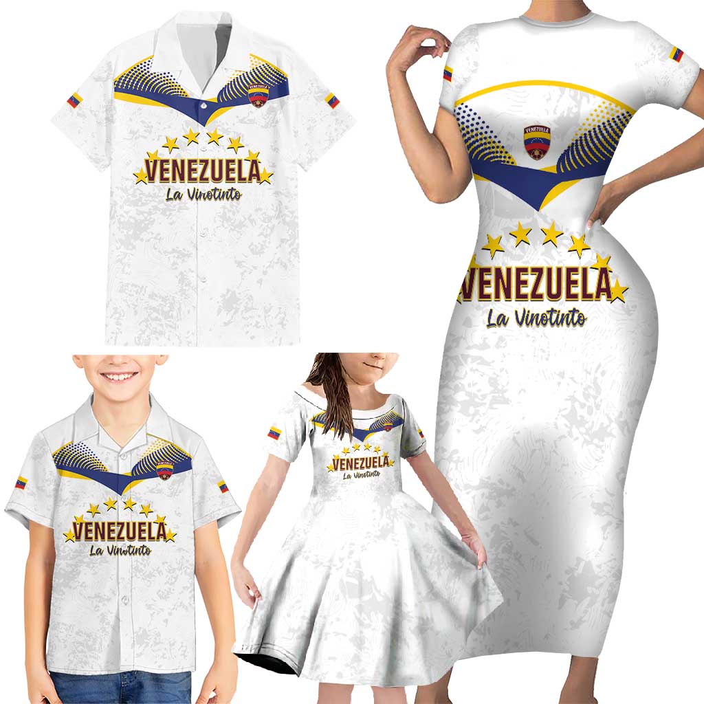 Custom Venezuela Football Family Matching Short Sleeve Bodycon Dress and Hawaiian Shirt Come On La Vinotinto White