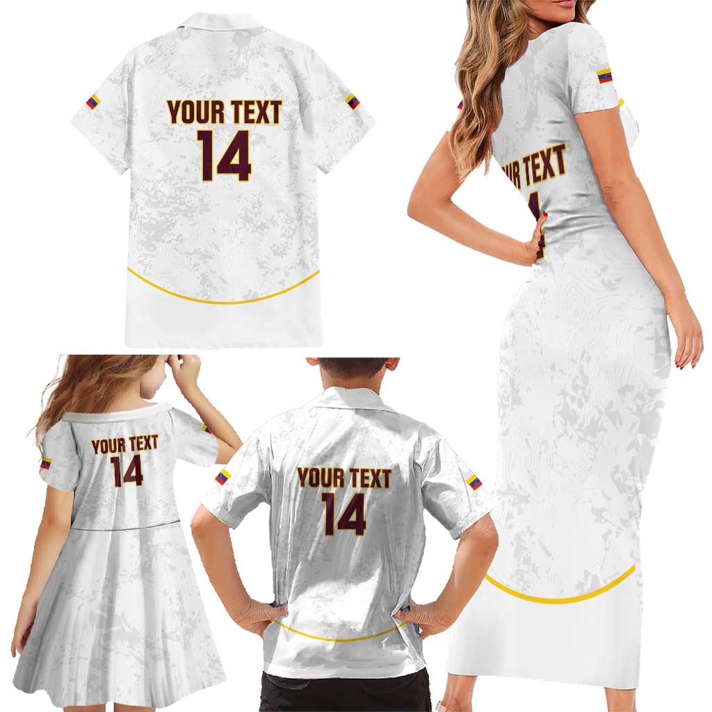 Custom Venezuela Football Family Matching Short Sleeve Bodycon Dress and Hawaiian Shirt Come On La Vinotinto White