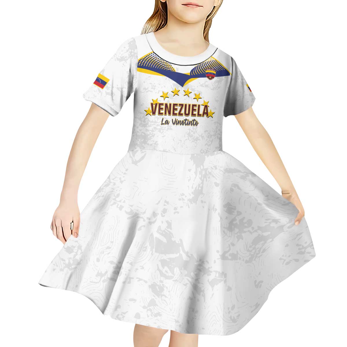 Custom Venezuela Football Kid Short Sleeve Dress Come On La Vinotinto White