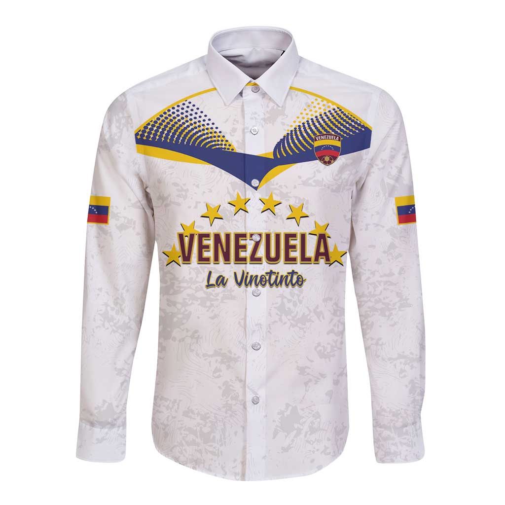 Custom Venezuela Football Long Sleeve Button Shirt Come On La Vinotinto White