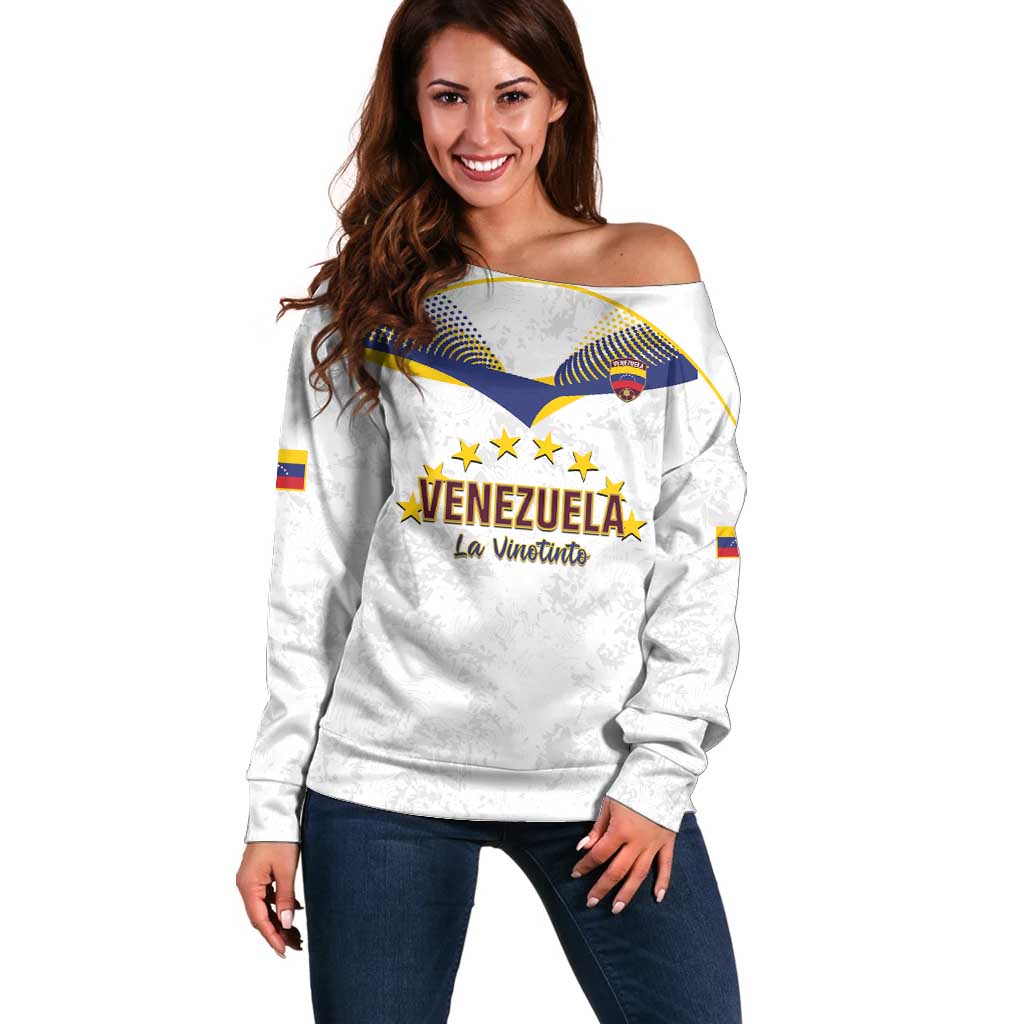 Custom Venezuela Football Off Shoulder Sweater Come On La Vinotinto White