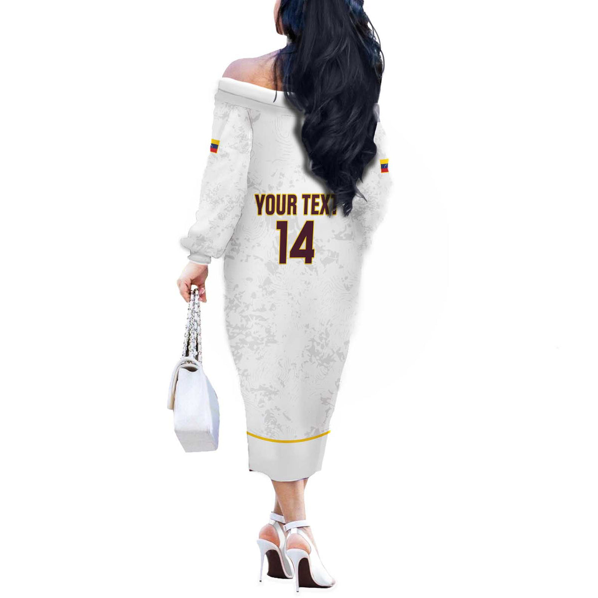 Custom Venezuela Football Off The Shoulder Long Sleeve Dress Come On La Vinotinto White