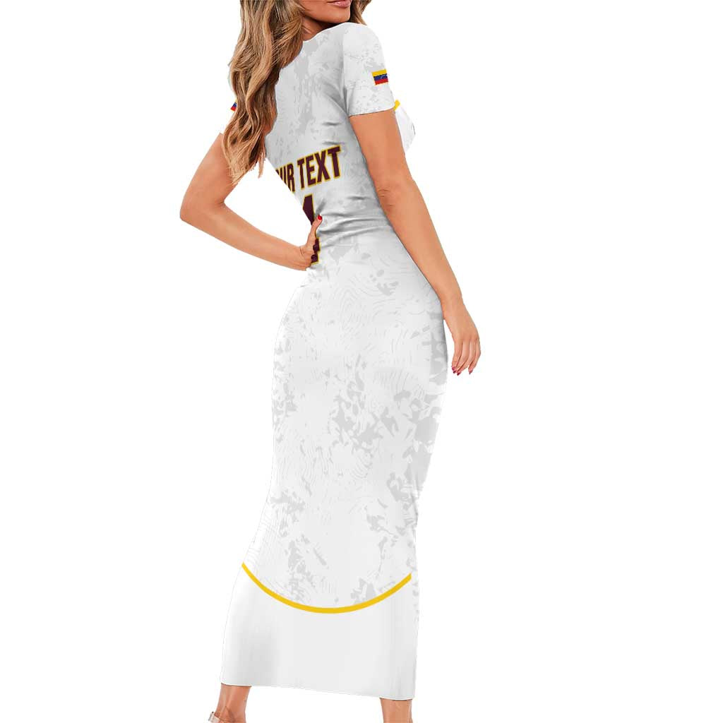 Custom Venezuela Football Short Sleeve Bodycon Dress Come On La Vinotinto White