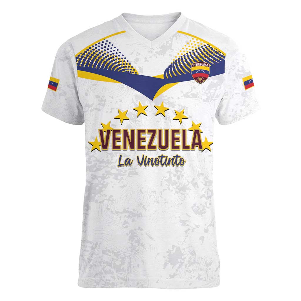 Custom Venezuela Football Women V-Neck T-Shirt Come On La Vinotinto White