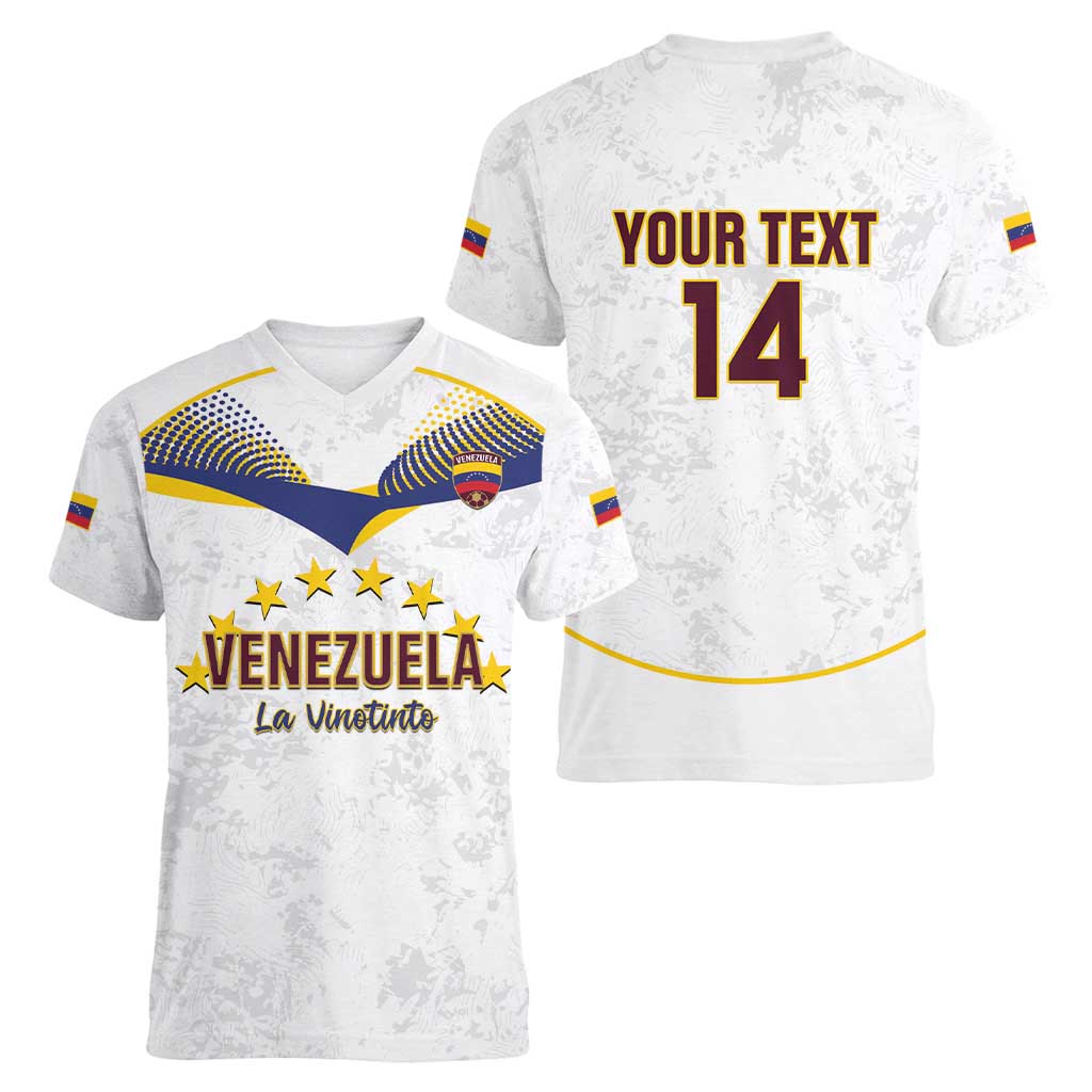 Custom Venezuela Football Women V-Neck T-Shirt Come On La Vinotinto White