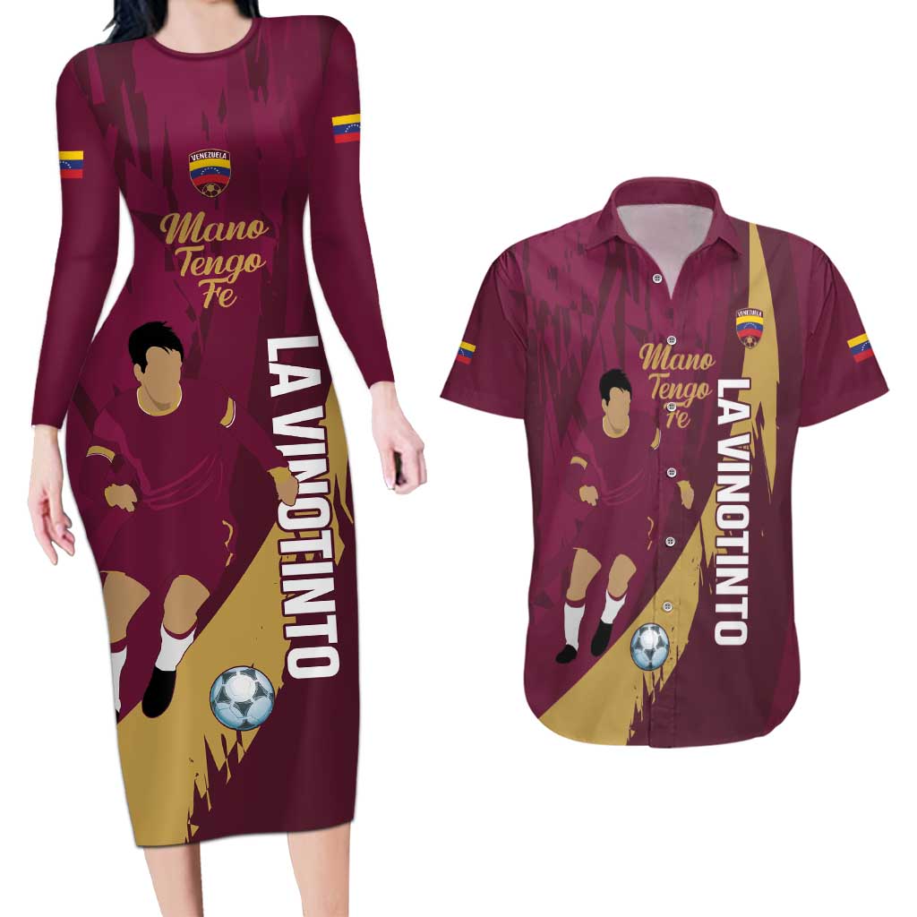 Custom Venezuela Football Couples Matching Long Sleeve Bodycon Dress and Hawaiian Shirt Mano Tengo Fe La Vinotinto