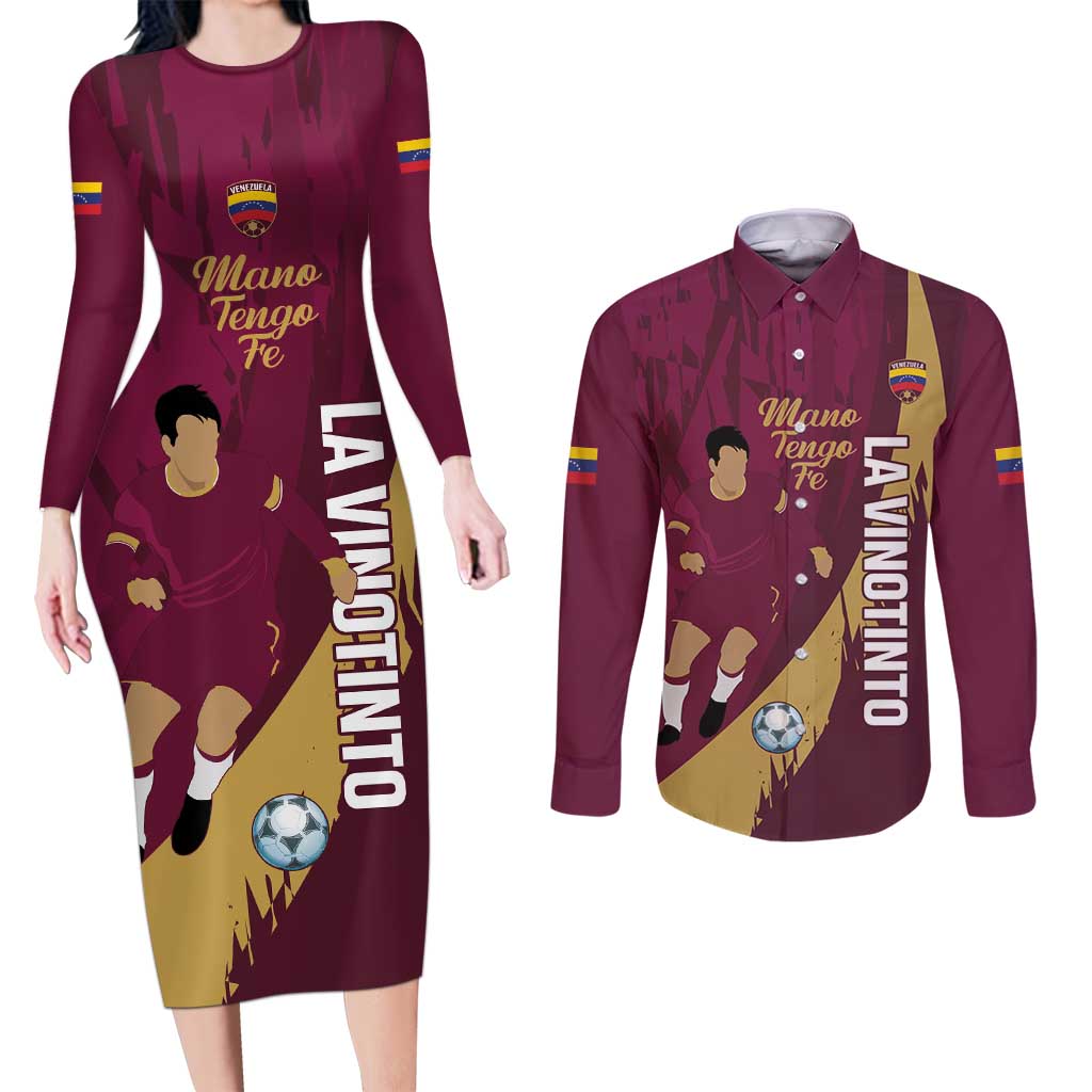 Custom Venezuela Football Couples Matching Long Sleeve Bodycon Dress and Long Sleeve Button Shirt Mano Tengo Fe La Vinotinto