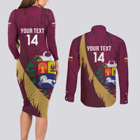 Custom Venezuela Football Couples Matching Long Sleeve Bodycon Dress and Long Sleeve Button Shirt Mano Tengo Fe La Vinotinto