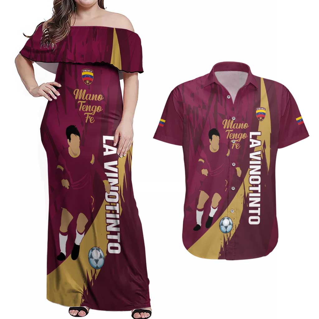 Custom Venezuela Football Couples Matching Off Shoulder Maxi Dress and Hawaiian Shirt Mano Tengo Fe La Vinotinto