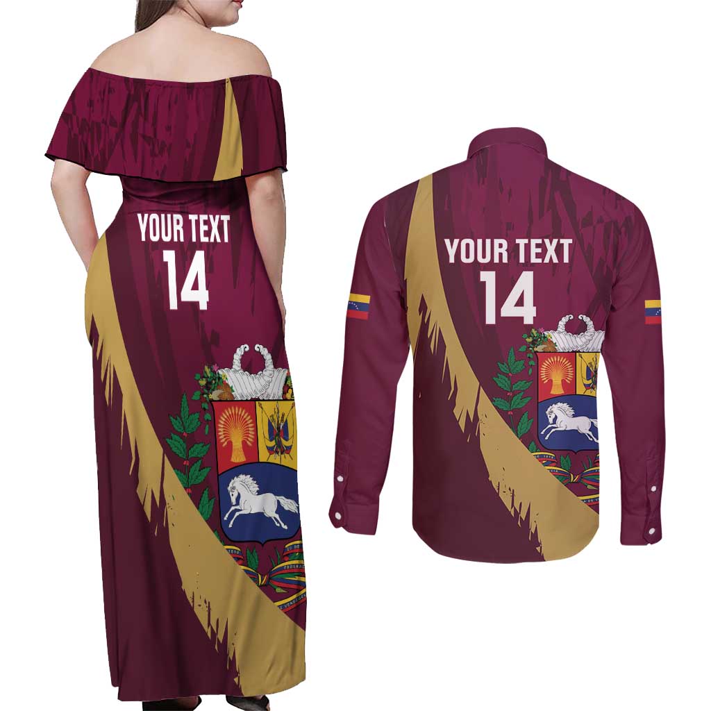 Custom Venezuela Football Couples Matching Off Shoulder Maxi Dress and Long Sleeve Button Shirt Mano Tengo Fe La Vinotinto