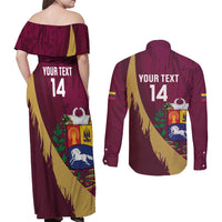 Custom Venezuela Football Couples Matching Off Shoulder Maxi Dress and Long Sleeve Button Shirt Mano Tengo Fe La Vinotinto