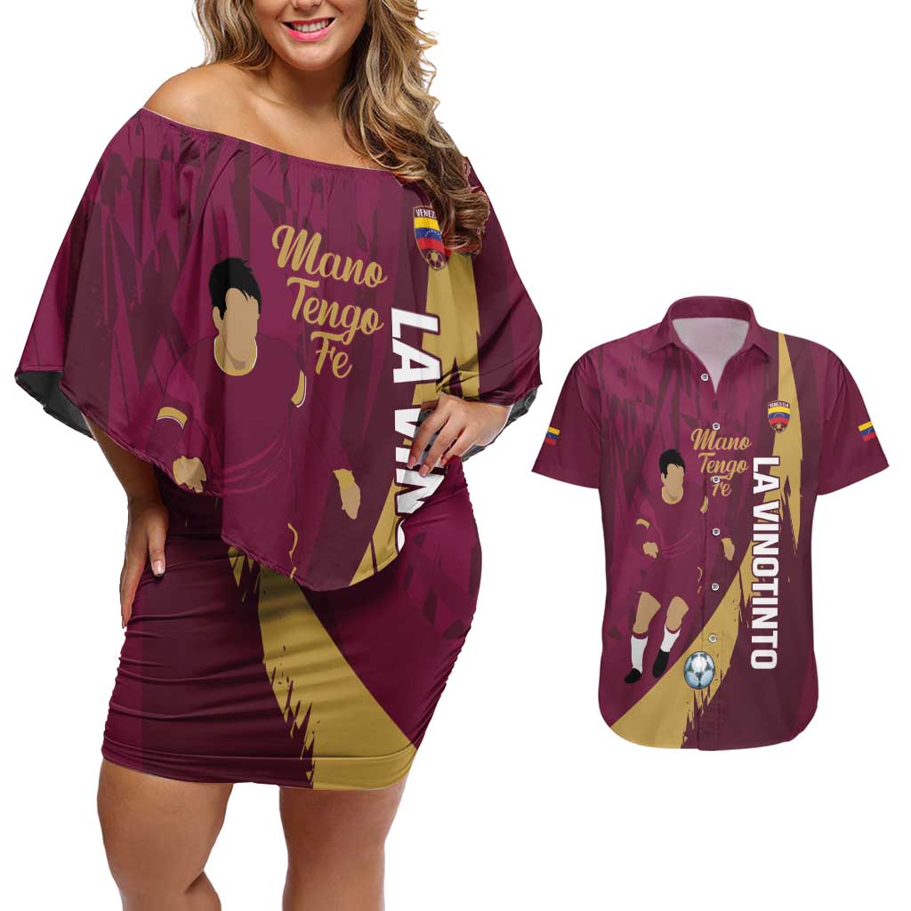 Custom Venezuela Football Couples Matching Off Shoulder Short Dress and Hawaiian Shirt Mano Tengo Fe La Vinotinto