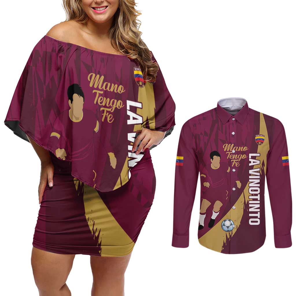 Custom Venezuela Football Couples Matching Off Shoulder Short Dress and Long Sleeve Button Shirt Mano Tengo Fe La Vinotinto