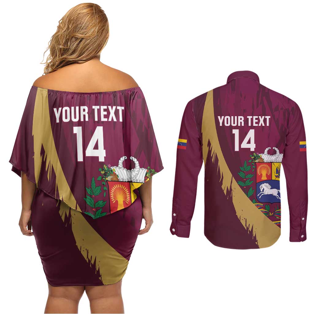 Custom Venezuela Football Couples Matching Off Shoulder Short Dress and Long Sleeve Button Shirt Mano Tengo Fe La Vinotinto