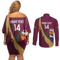 Custom Venezuela Football Couples Matching Off Shoulder Short Dress and Long Sleeve Button Shirt Mano Tengo Fe La Vinotinto