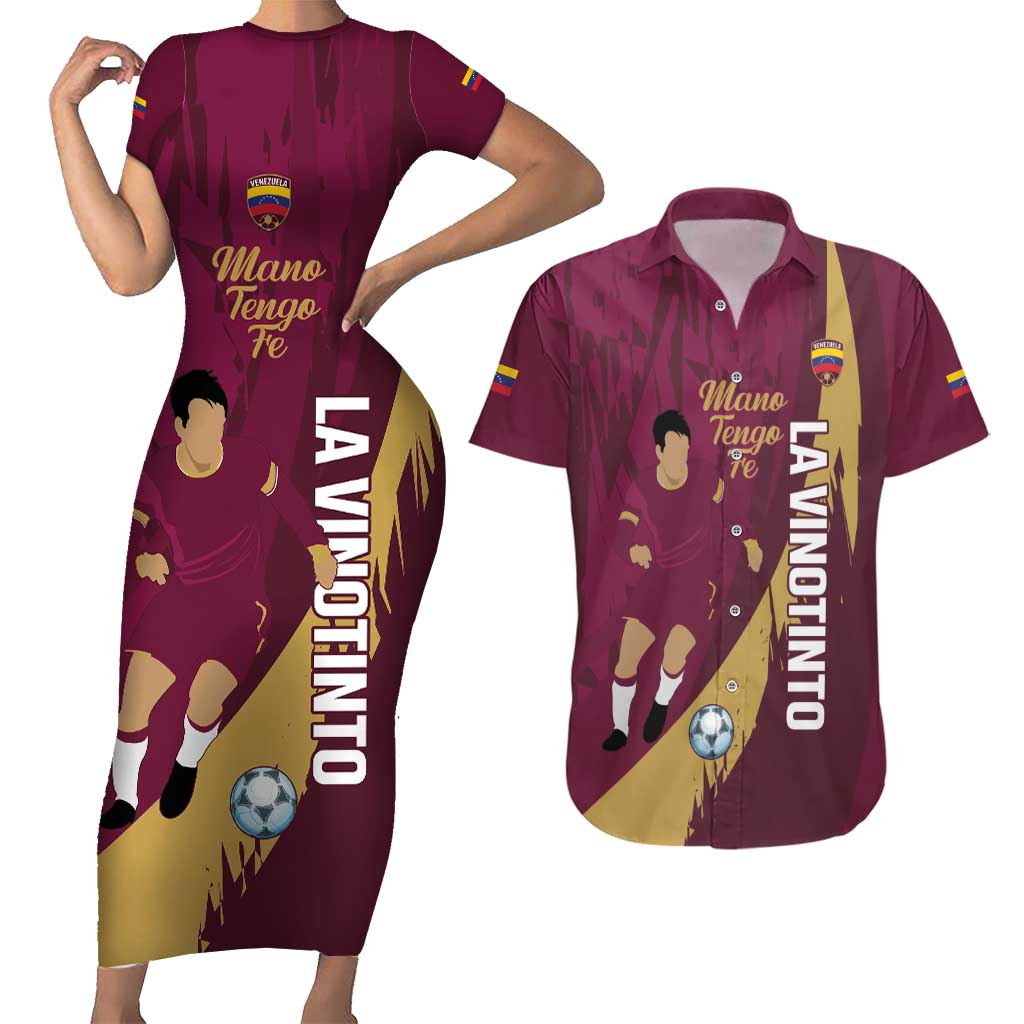 Custom Venezuela Football Couples Matching Short Sleeve Bodycon Dress and Hawaiian Shirt Mano Tengo Fe La Vinotinto
