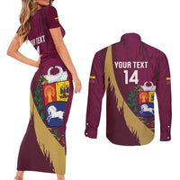 Custom Venezuela Football Couples Matching Short Sleeve Bodycon Dress and Long Sleeve Button Shirt Mano Tengo Fe La Vinotinto