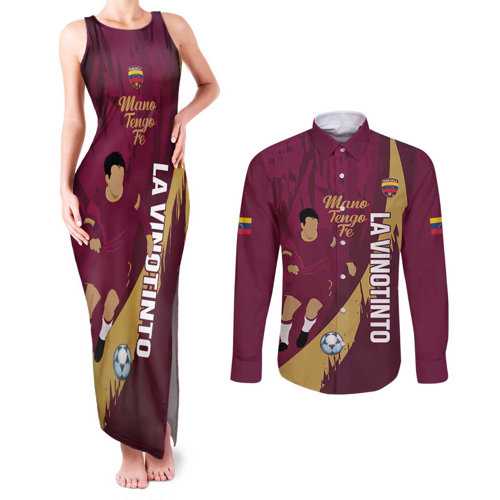 Custom Venezuela Football Couples Matching Tank Maxi Dress and Long Sleeve Button Shirt Mano Tengo Fe La Vinotinto