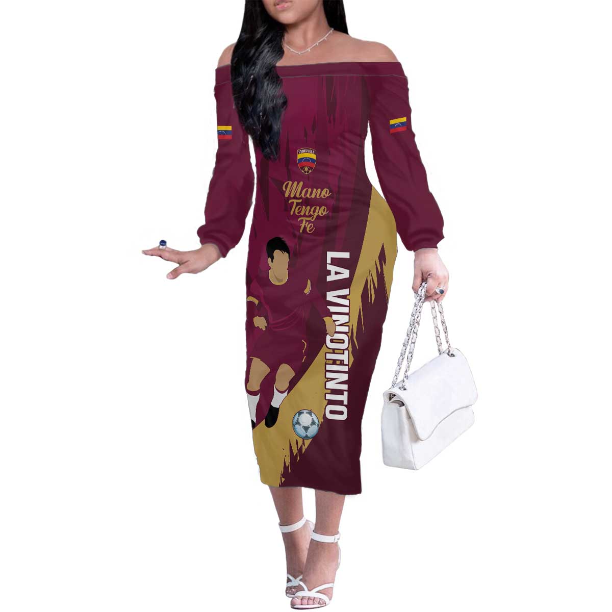 Custom Venezuela Football Family Matching Off The Shoulder Long Sleeve Dress and Hawaiian Shirt Mano Tengo Fe La Vinotinto
