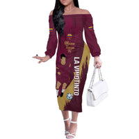 Custom Venezuela Football Family Matching Off The Shoulder Long Sleeve Dress and Hawaiian Shirt Mano Tengo Fe La Vinotinto