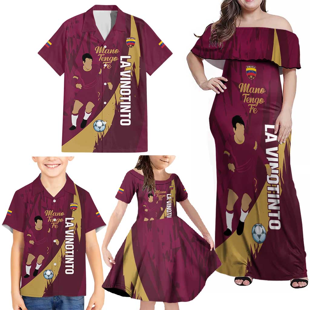 Custom Venezuela Football Family Matching Off Shoulder Maxi Dress and Hawaiian Shirt Mano Tengo Fe La Vinotinto