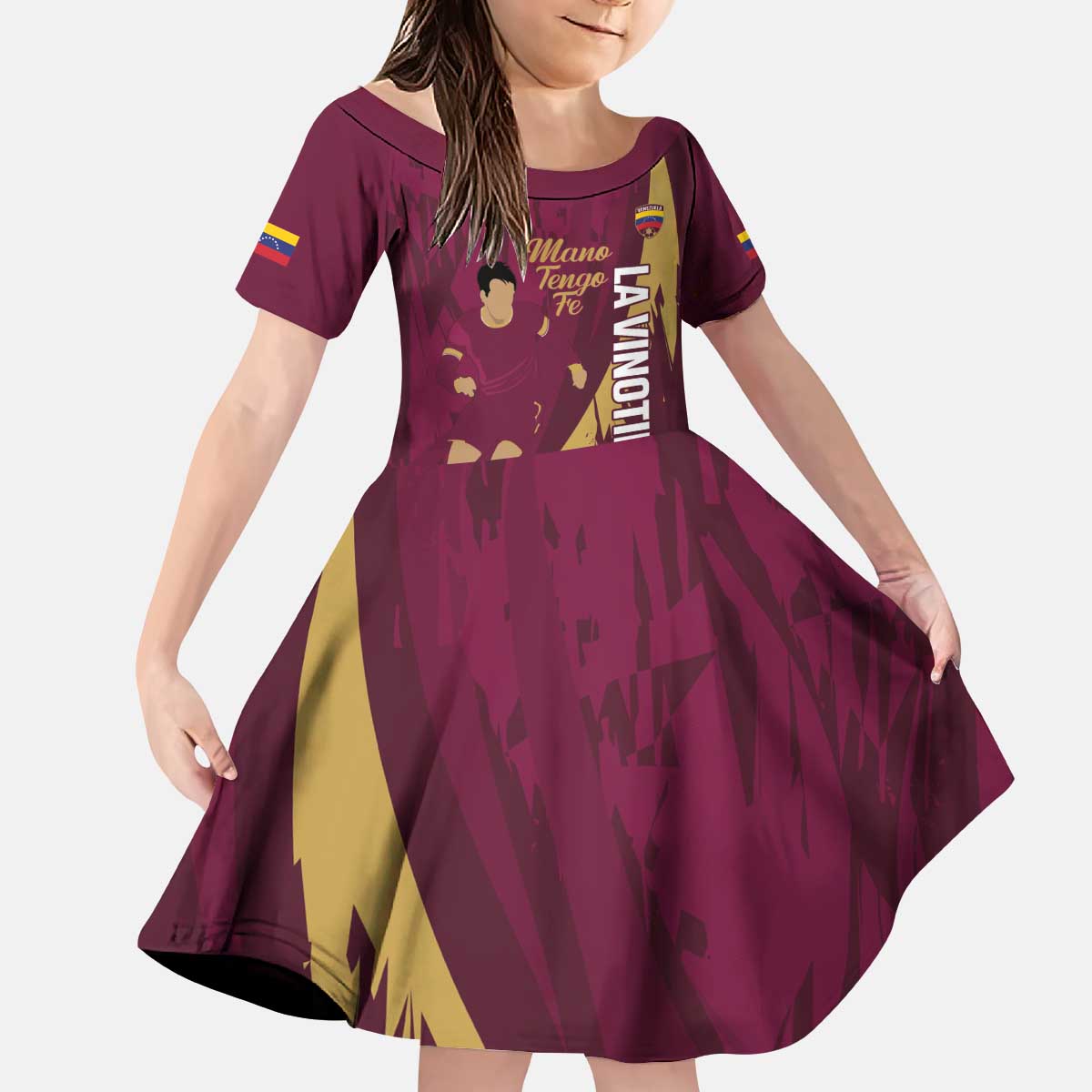 Custom Venezuela Football Kid Short Sleeve Dress Mano Tengo Fe La Vinotinto