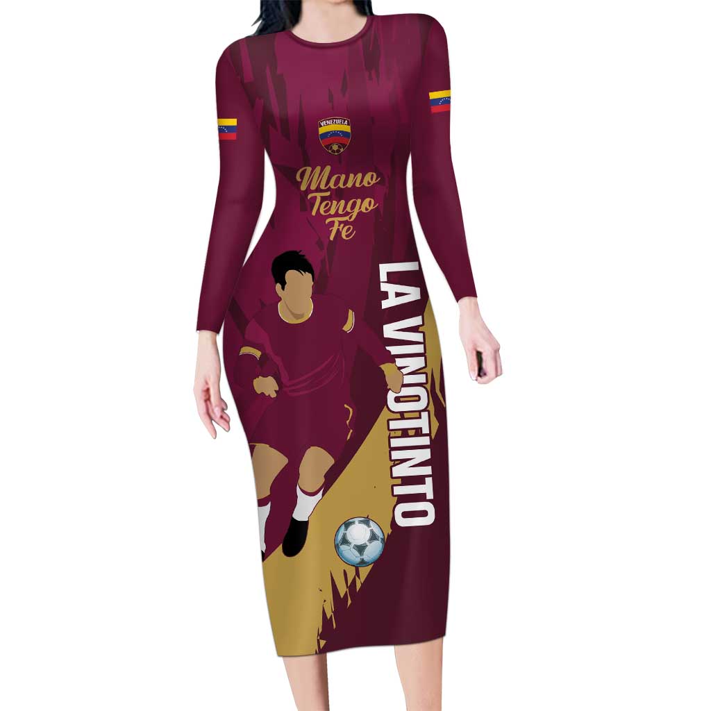 Custom Venezuela Football Long Sleeve Bodycon Dress Mano Tengo Fe La Vinotinto