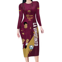 Custom Venezuela Football Long Sleeve Bodycon Dress Mano Tengo Fe La Vinotinto
