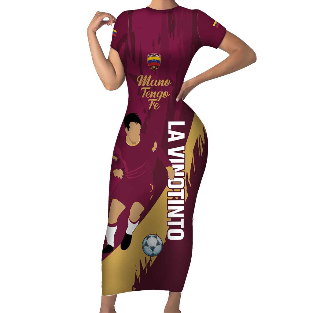 Custom Venezuela Football Short Sleeve Bodycon Dress Mano Tengo Fe La Vinotinto
