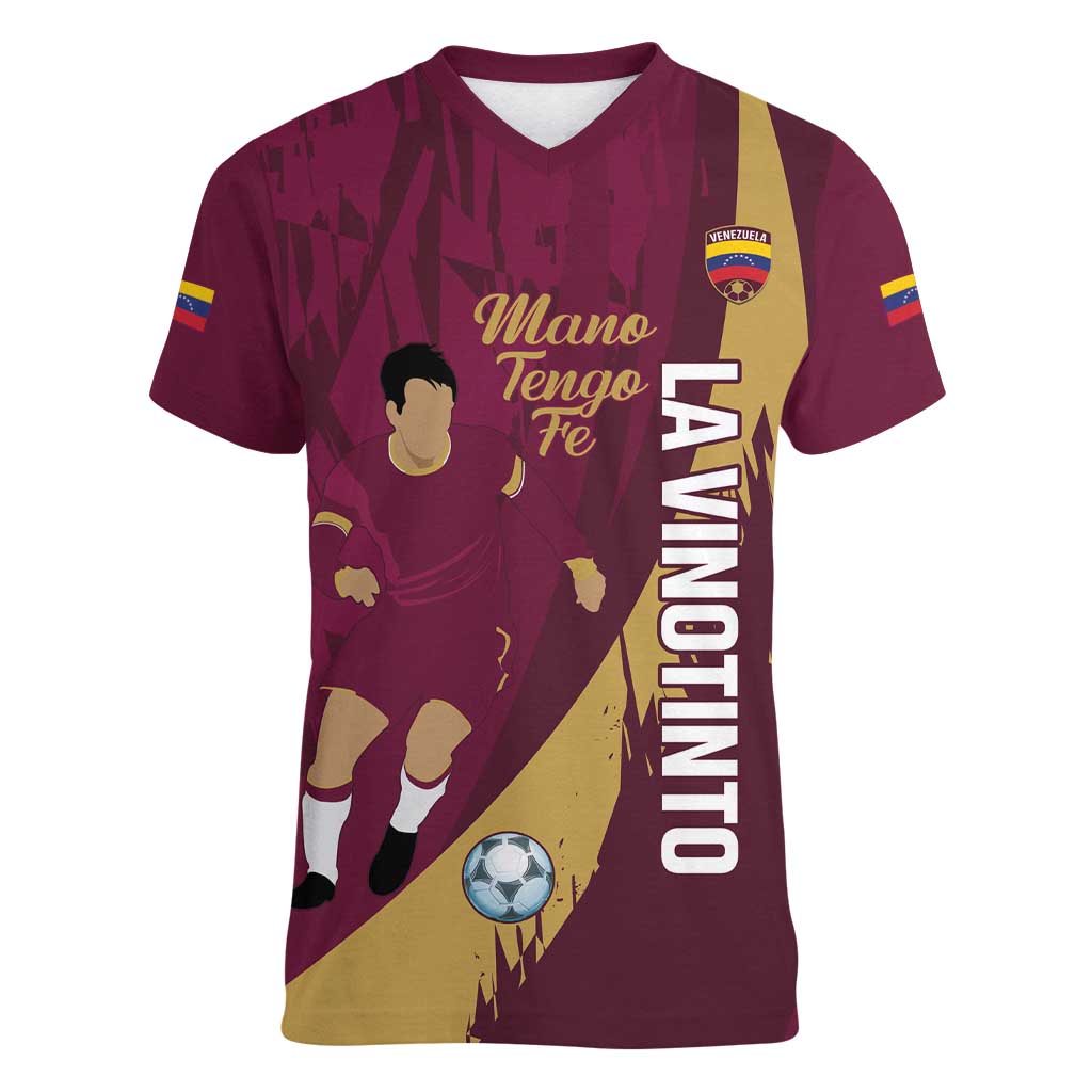 Custom Venezuela Football Women V-Neck T-Shirt Mano Tengo Fe La Vinotinto