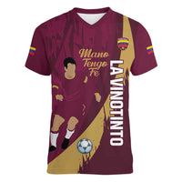 Custom Venezuela Football Women V-Neck T-Shirt Mano Tengo Fe La Vinotinto
