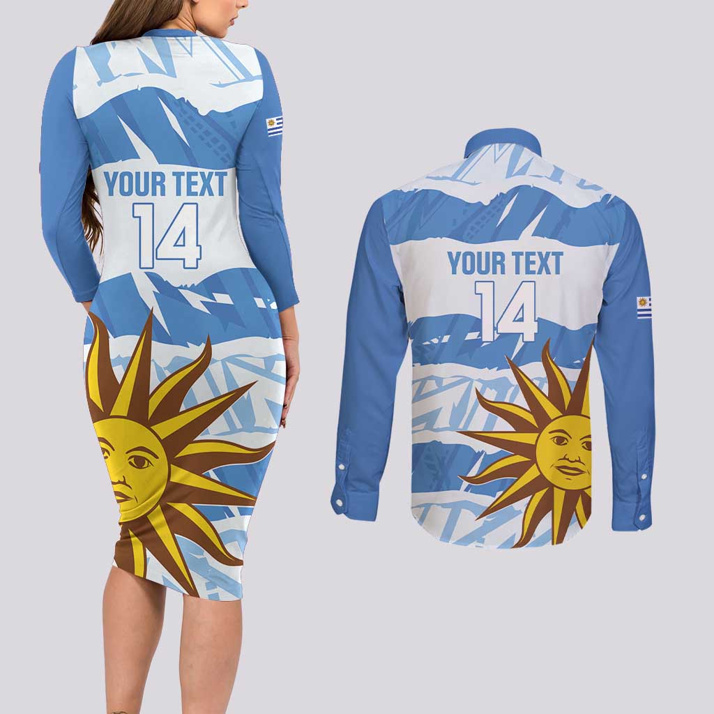Custom Uruguay Football Couples Matching Long Sleeve Bodycon Dress and Long Sleeve Button Shirt Vamo La Celeste
