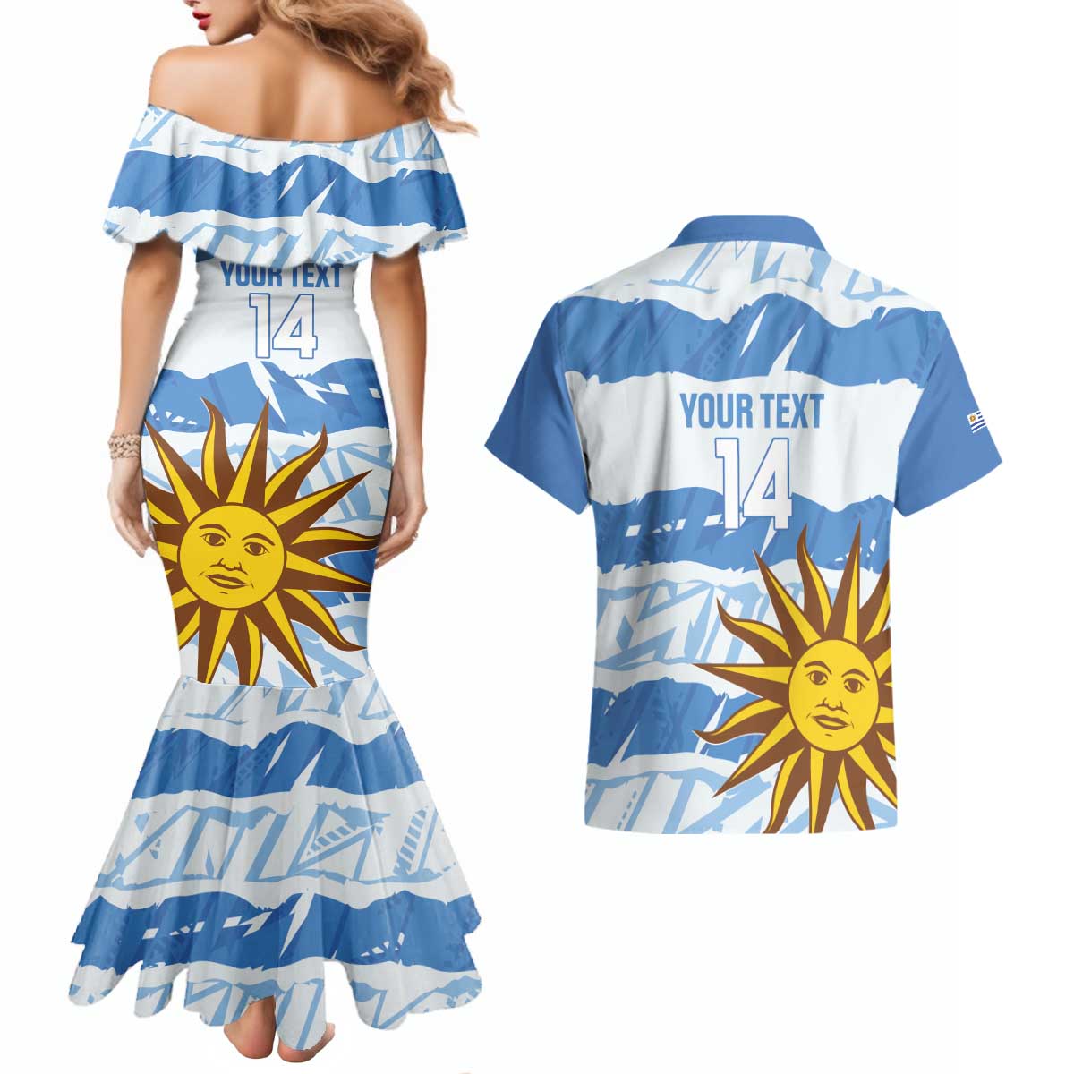 Custom Uruguay Football Couples Matching Mermaid Dress and Hawaiian Shirt Vamo La Celeste