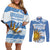 Custom Uruguay Football Couples Matching Off Shoulder Short Dress and Long Sleeve Button Shirt Vamo La Celeste