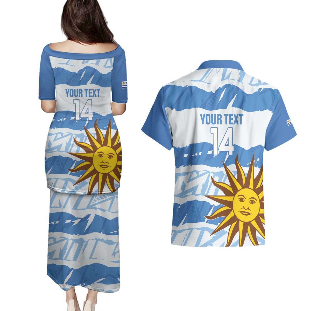 Custom Uruguay Football Couples Matching Puletasi and Hawaiian Shirt Vamo La Celeste