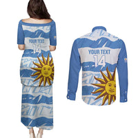 Custom Uruguay Football Couples Matching Puletasi and Long Sleeve Button Shirt Vamo La Celeste